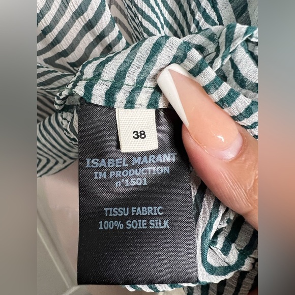 Isabel Marant Sheer Blouse 100%  Silk Top Geometric Stripes Sz 38 - Picture 5 of 8